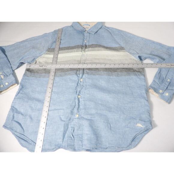 Tommy Bahama XXL Mens Shirt Linen Blue Striped Button Up Casual Vacay Long Sleev - Picture 6 of 13